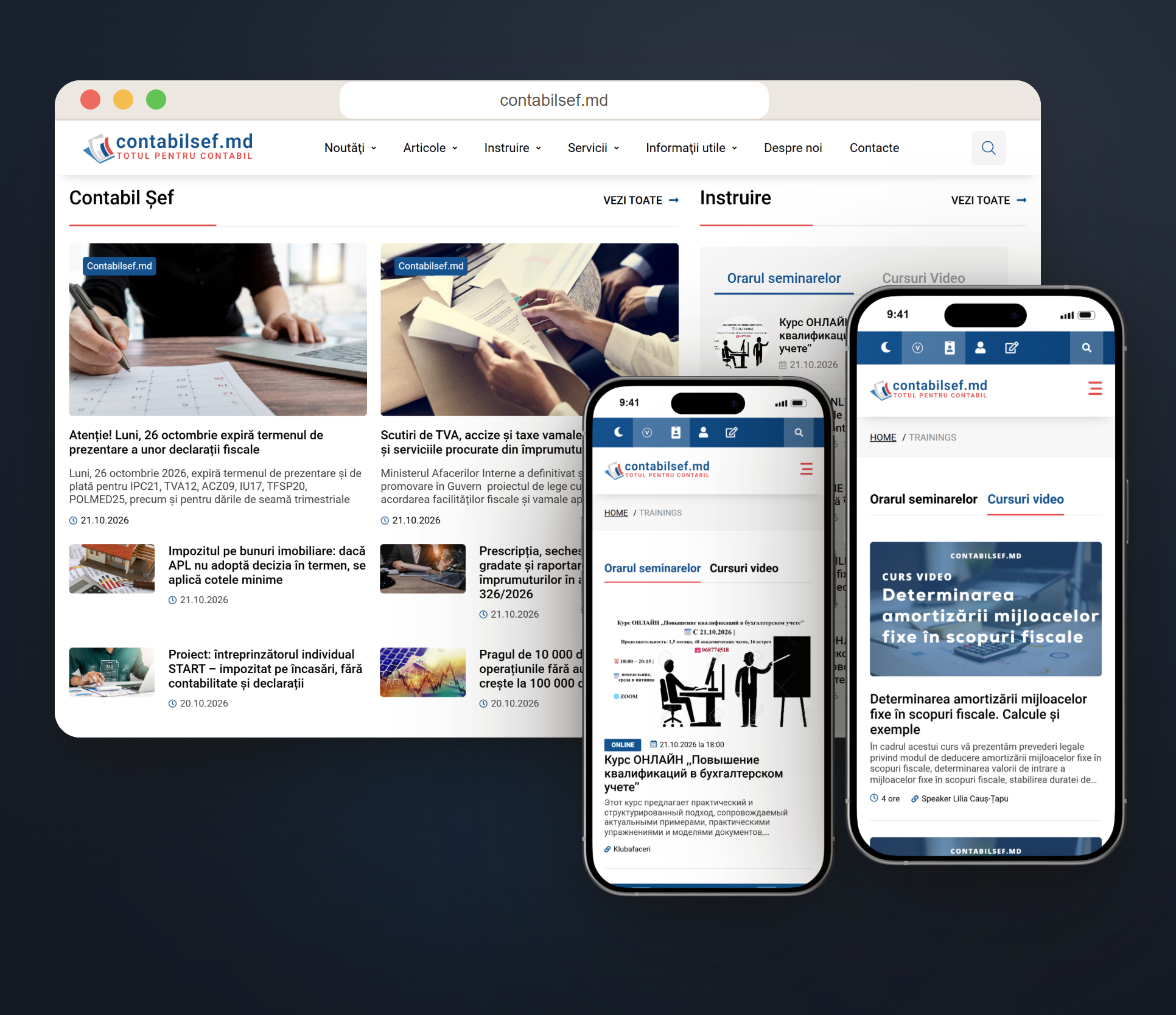The seminar calendar and video courses, open on a phone.