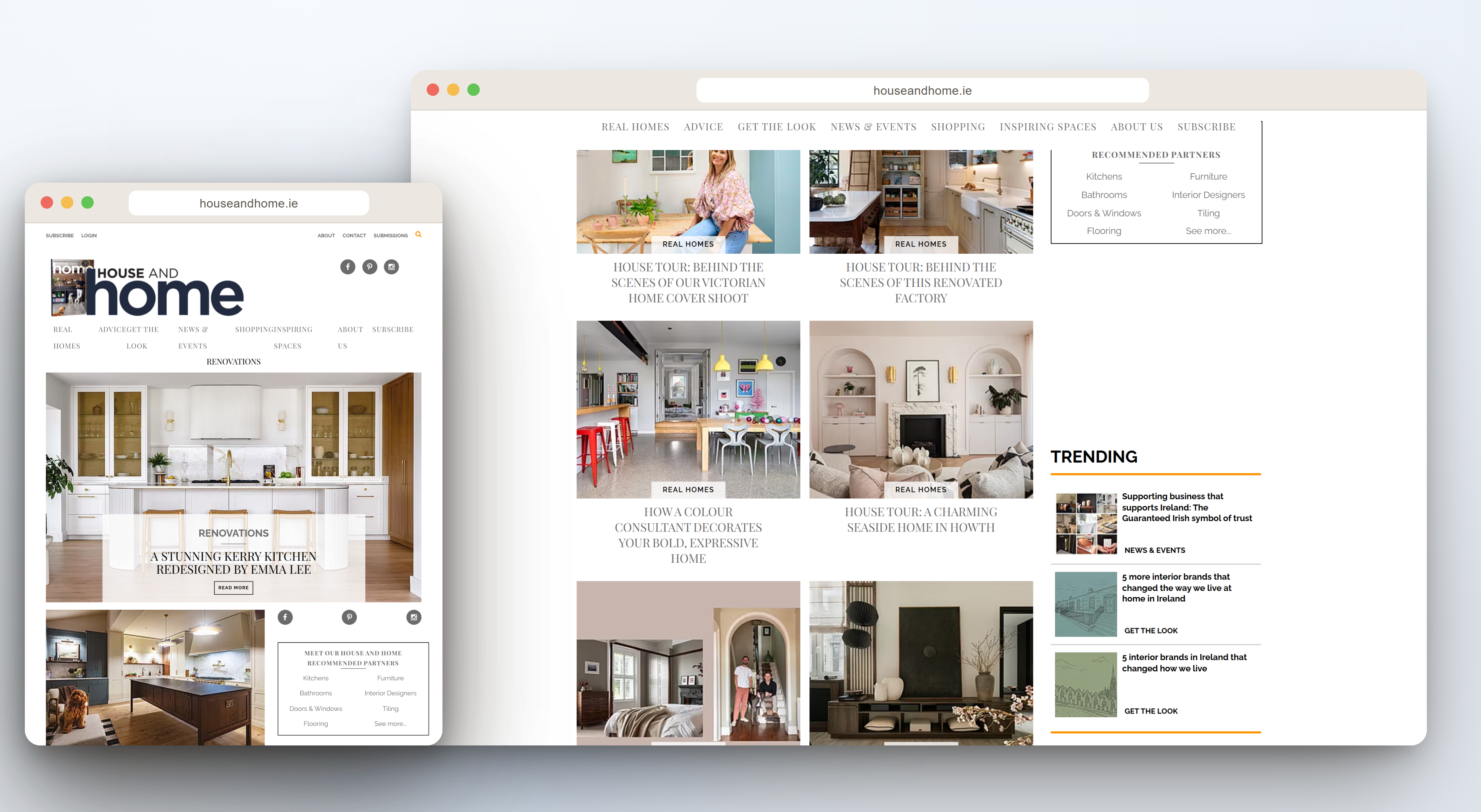 Real Homes — house tours and interiors, one click from the homepage.