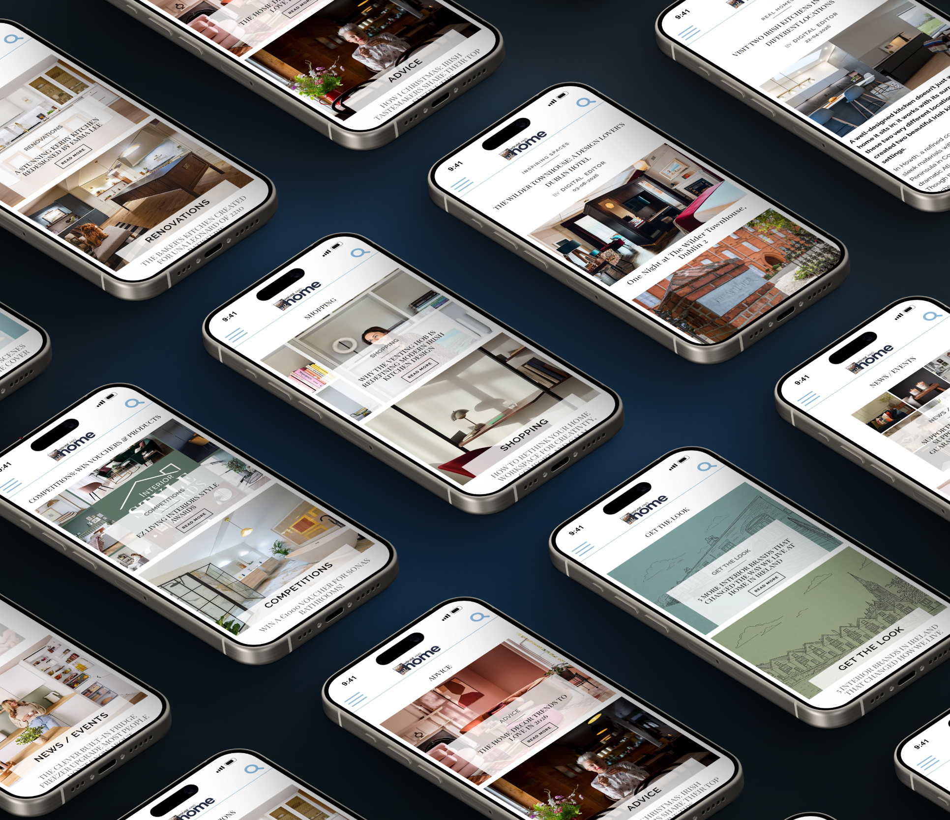 Every section on mobile — homes, renovations, advice, shopping and competitions.