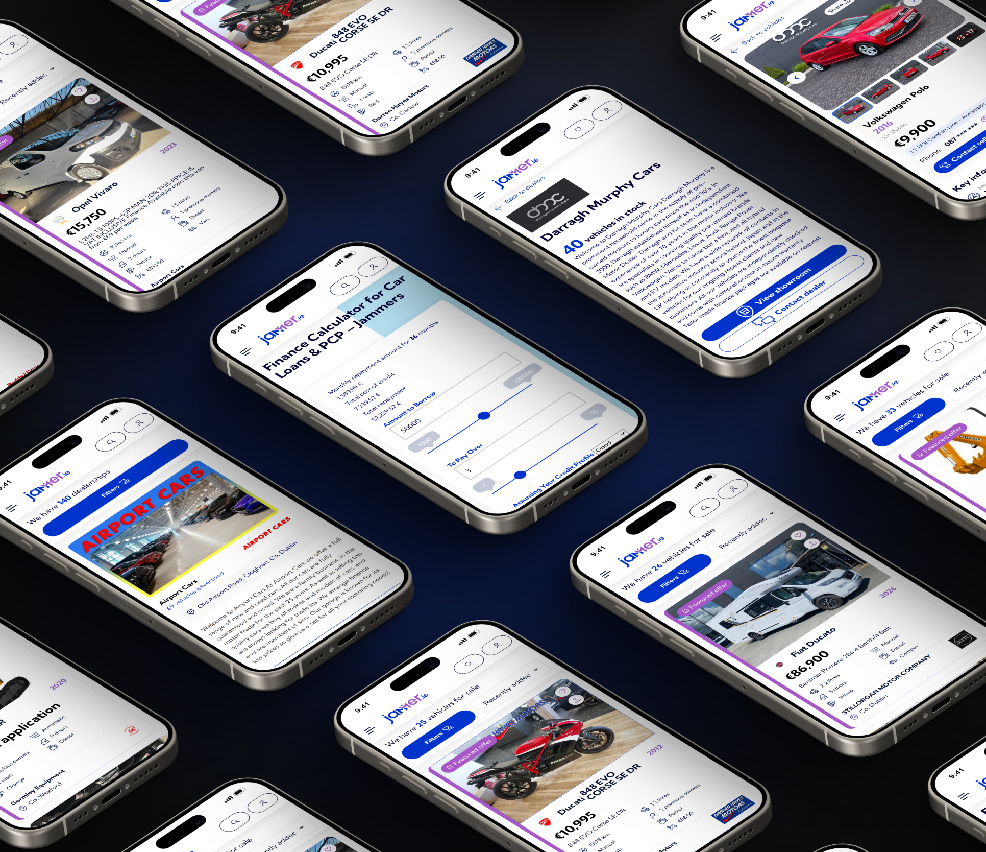 Every category on mobile — cars, vans, bikes, machinery, dealers and finance.