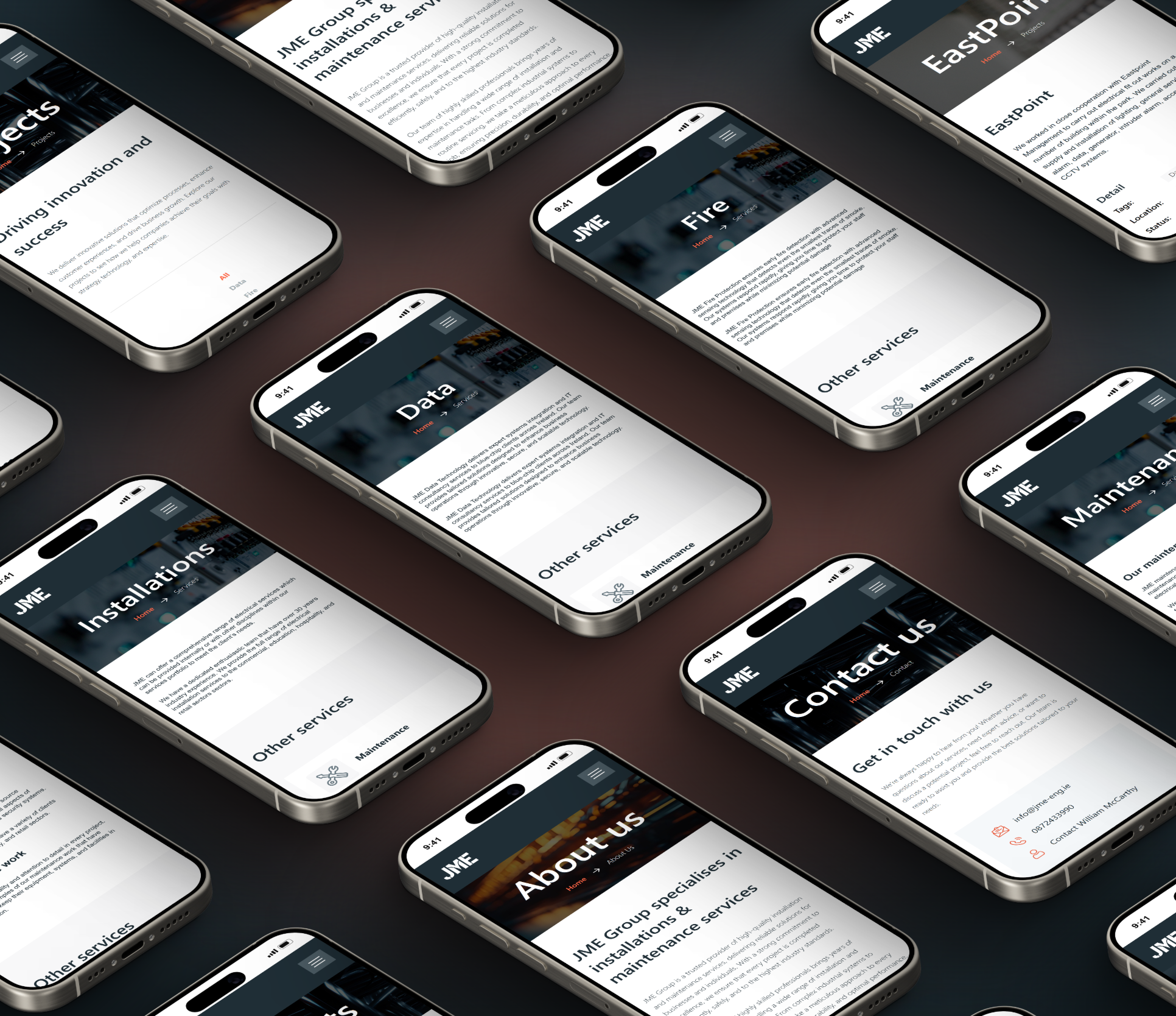 Every service on mobile — maintenance, installations, data, fire and projects.