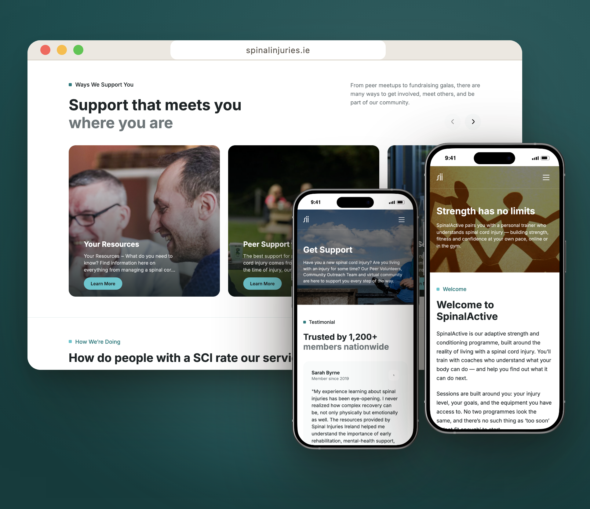 Support services alongside member stories and feedback.