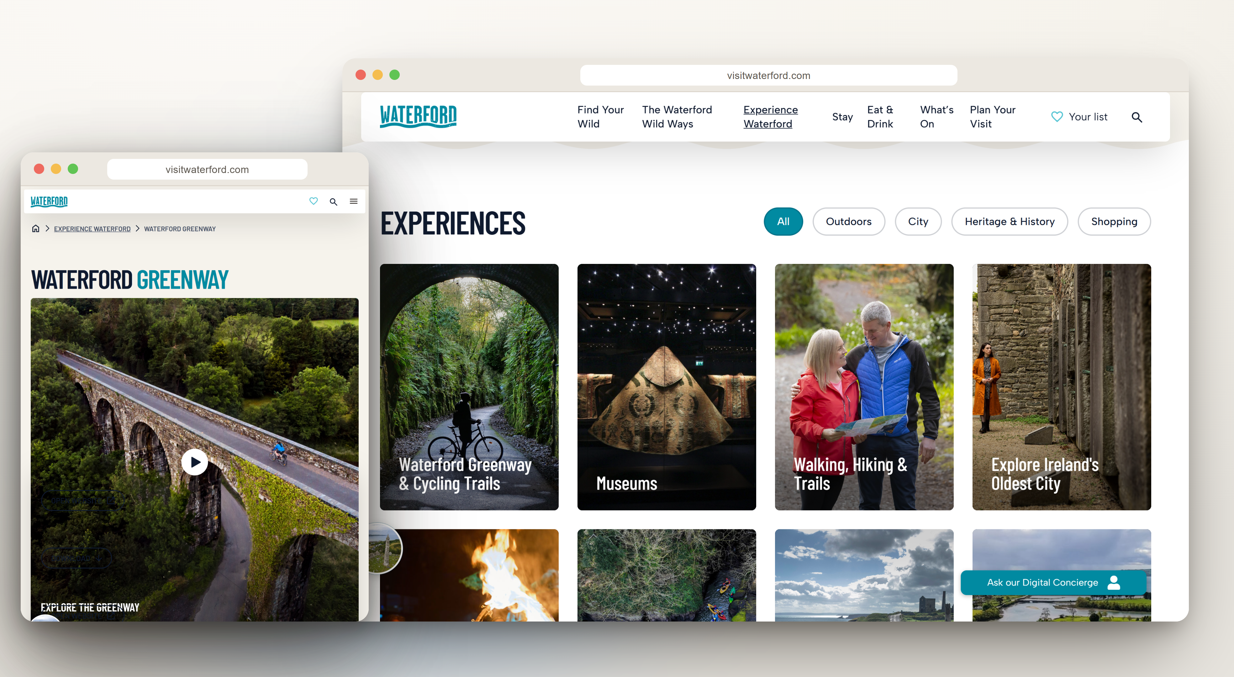 Experiences — Greenway, museums, trails and the city, one click from the homepage.